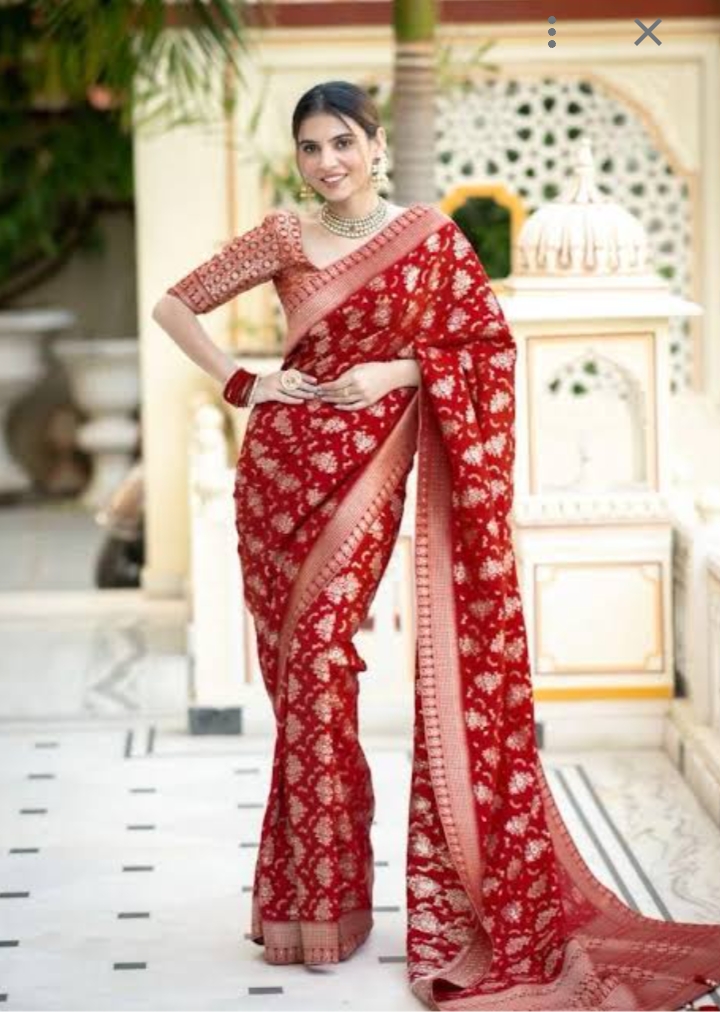 Red Banarasi silk saree